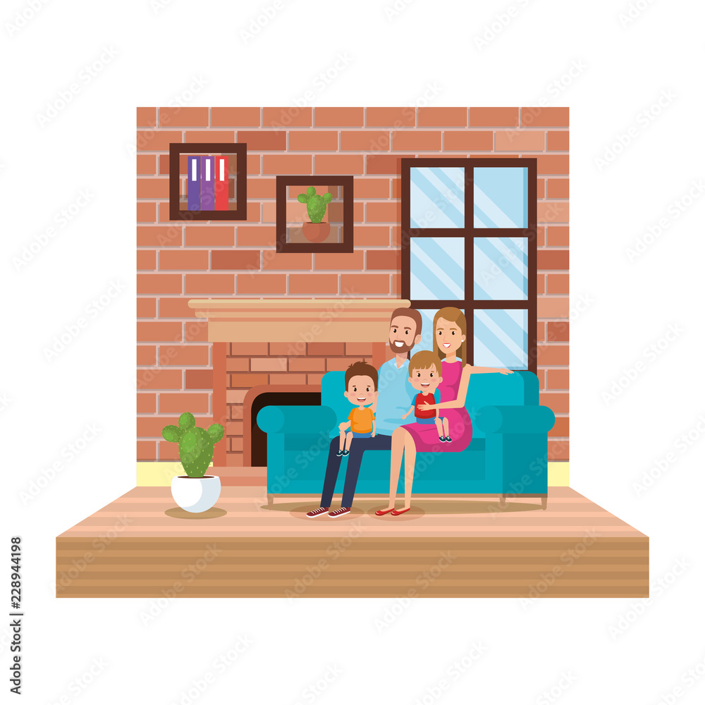parents with kids in livingroom parents with kids in livingroom