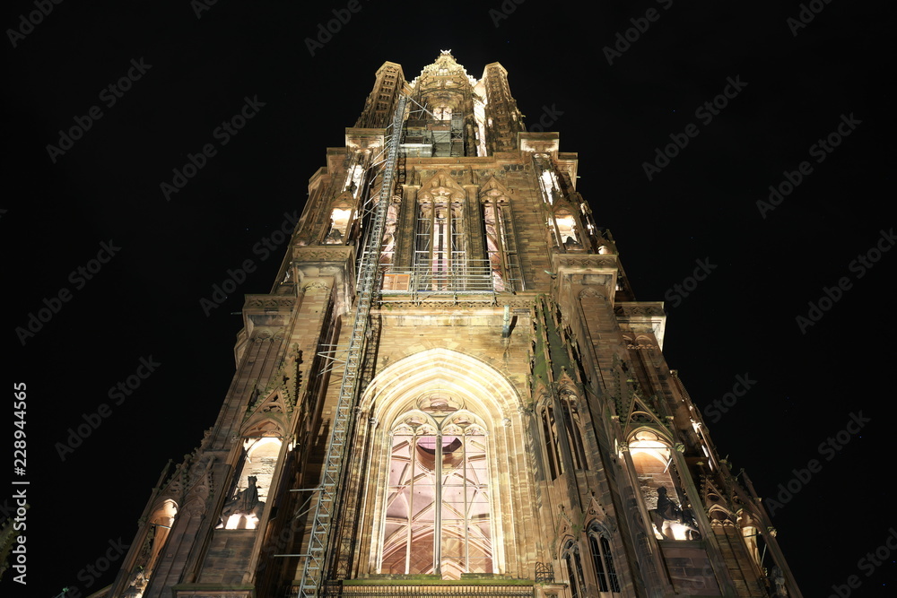 Fototapeta premium Strasbourg,France-October 12, 2018: The cathedral of Notre-Dame of Strasbourg, France, at dawn