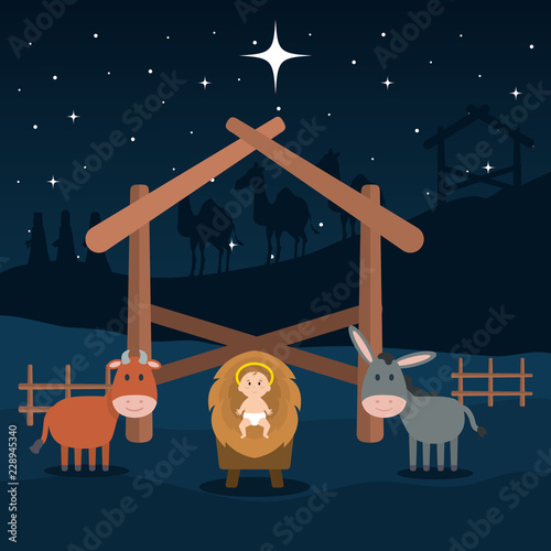jesus baby in stable with mule and ox
