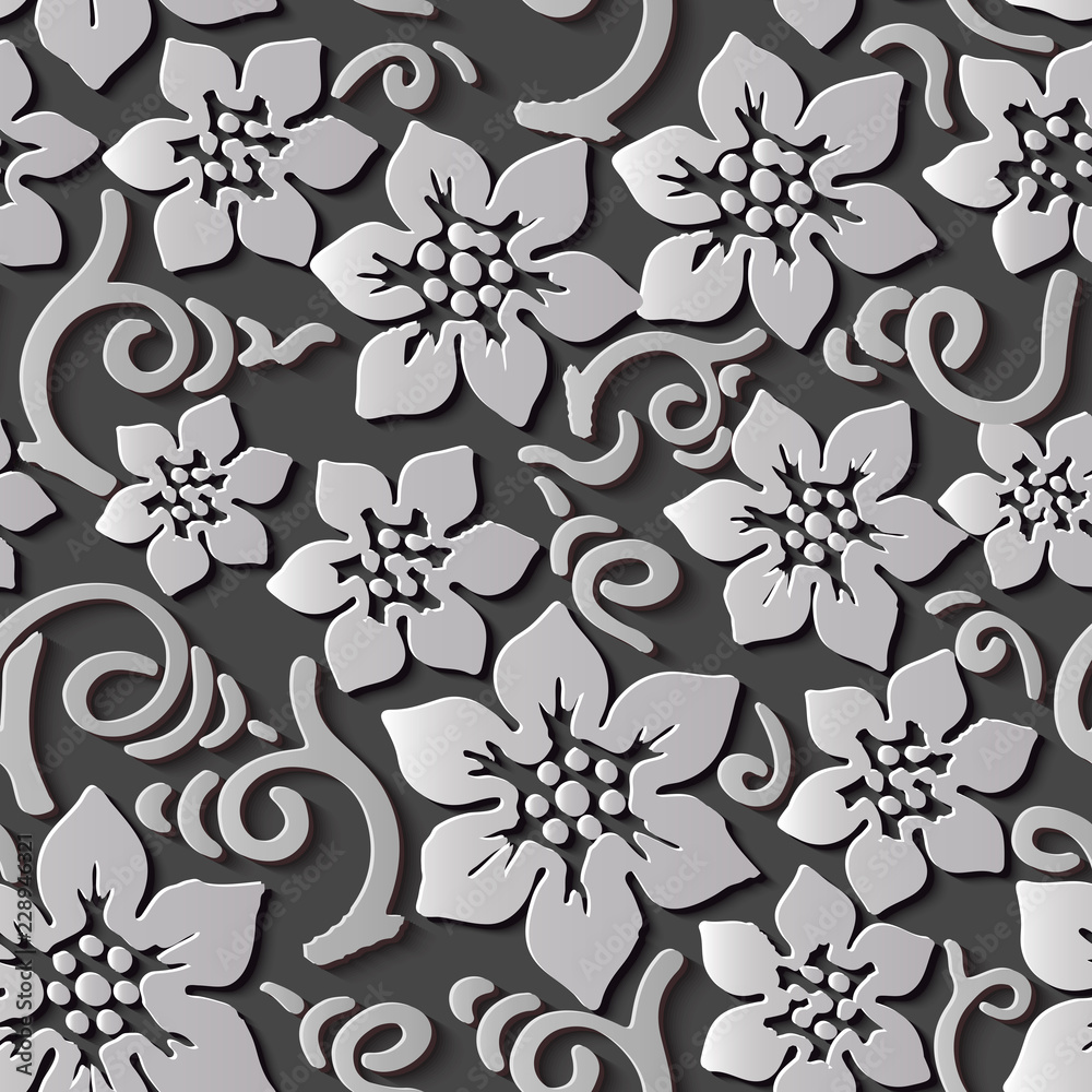 Fototapeta premium Seamless relief sculpture decoration retro pattern star shape flower spiral vortex vine