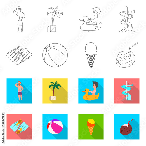 Vector illustration of pool and swimming icon. Collection of pool and activity stock symbol for web.