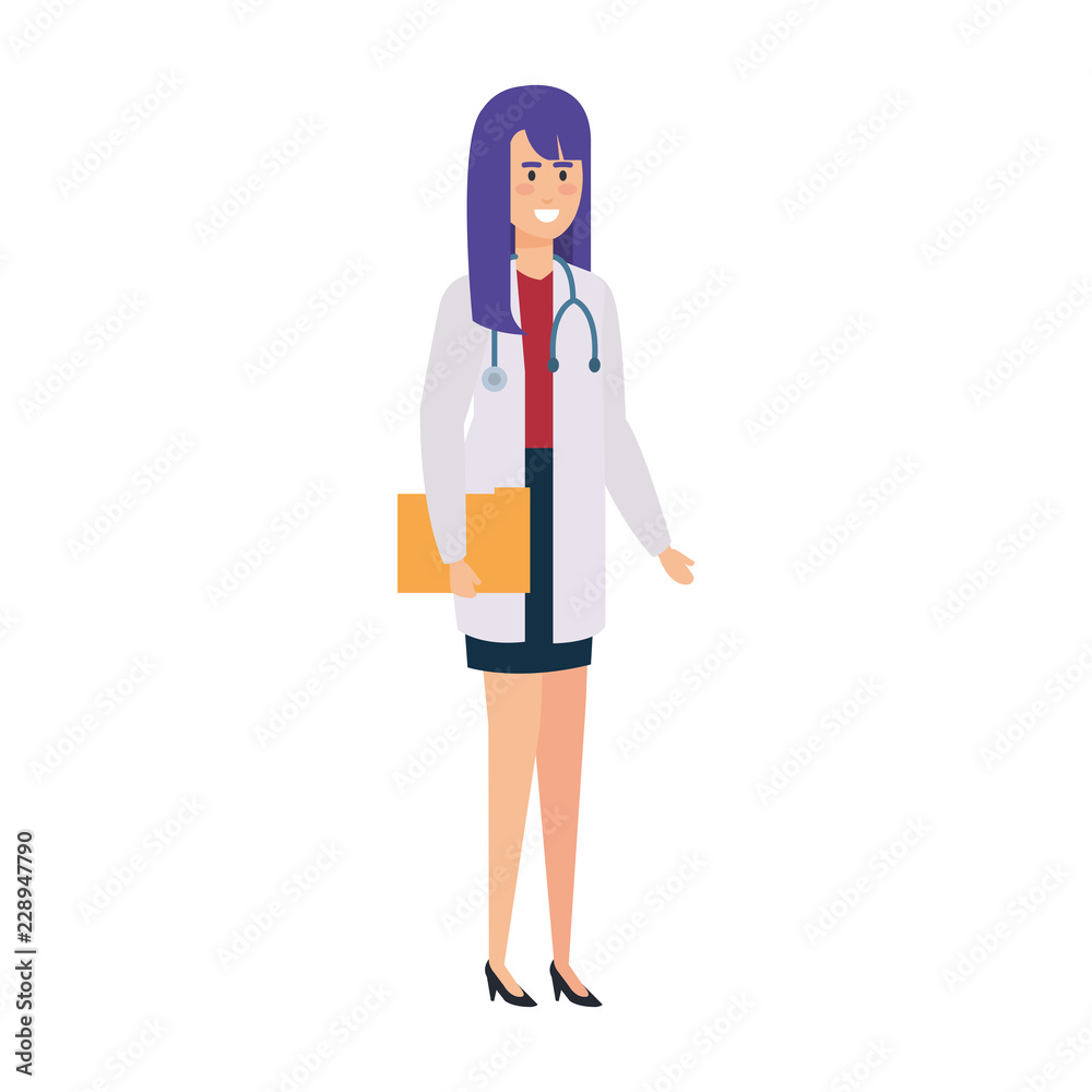 female doctor with stethoscope and documents