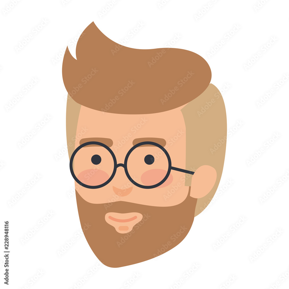 young man head with beard and glasses