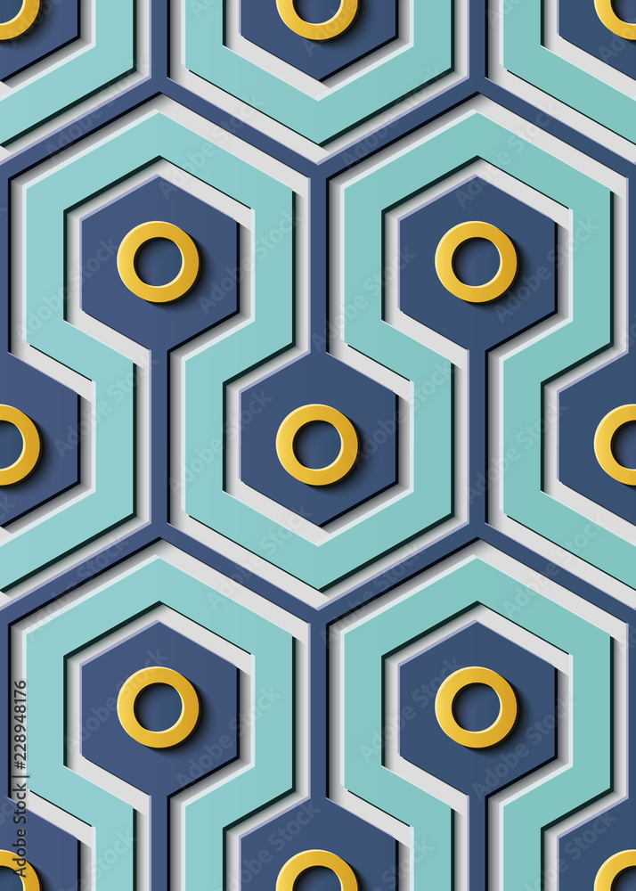 Seamless relief sculpture decoration retro pattern Asian polygon round geometry cross