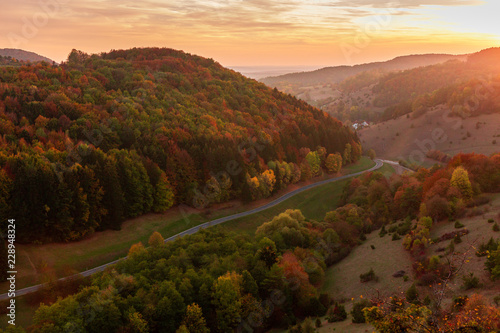 Amazing Franconian Sunset Autumn Landscape in the Hills
