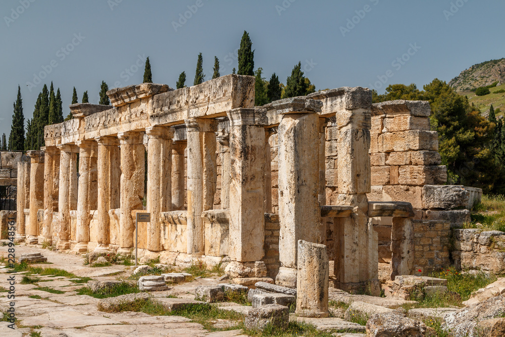 Ruins of the ancient town Hierapolis, now Pamukkale, Turkey