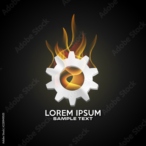 metal gears fire icon design vector