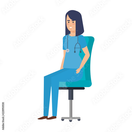 female practitioner in office chair