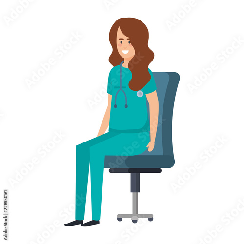 female practitioner in office chair