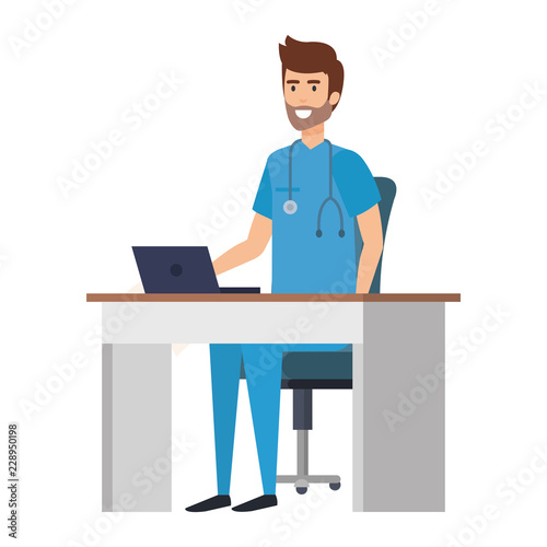 general practitioner in consulting room