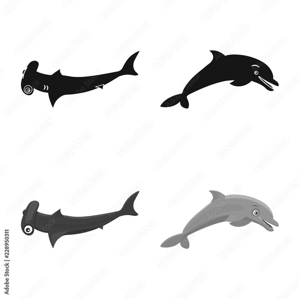 Fototapeta premium Vector design of sea and animal icon. Set of sea and marine stock vector illustration.