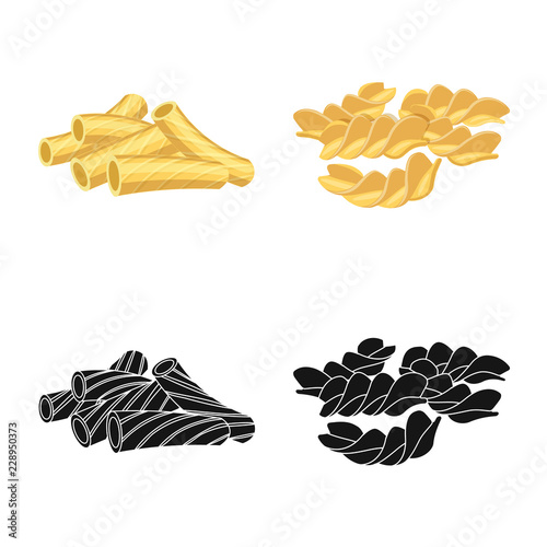 Vector design of pasta and carbohydrate sign. Collection of pasta and macaroni stock vector illustration.