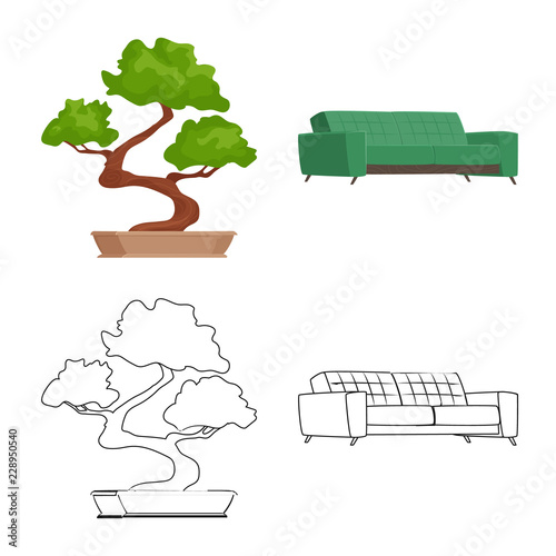 Vector illustration of furniture and work icon. Collection of furniture and home stock symbol for web.