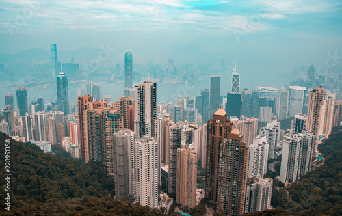 Photography Orange and teal view of Hong Kong skyline from Victoria's peak