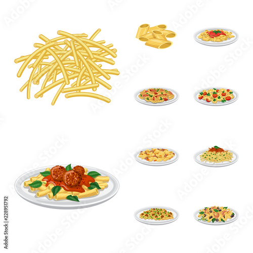Isolated object of pasta and carbohydrate symbol. Set of pasta and macaroni stock symbol for web.