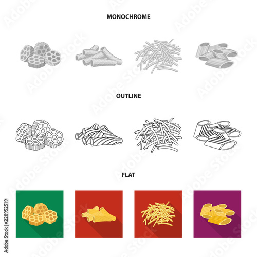 Isolated object of pasta and carbohydrate symbol. Set of pasta and macaroni stock vector illustration.