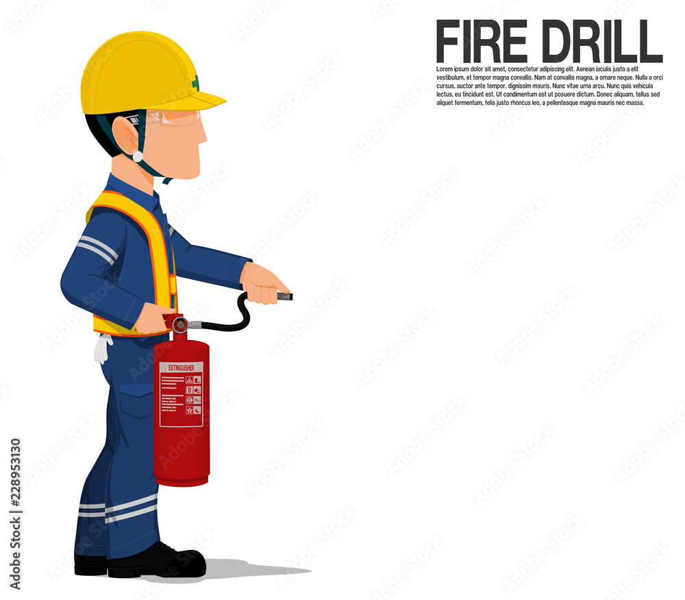 Fototapeta premium A worker with the extinguisher is standing on transparent background