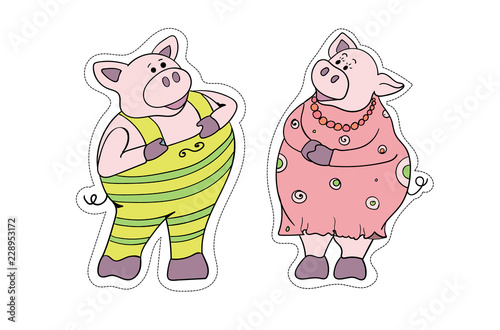 Multi-colored piglets symbol of the new year. Sticker.