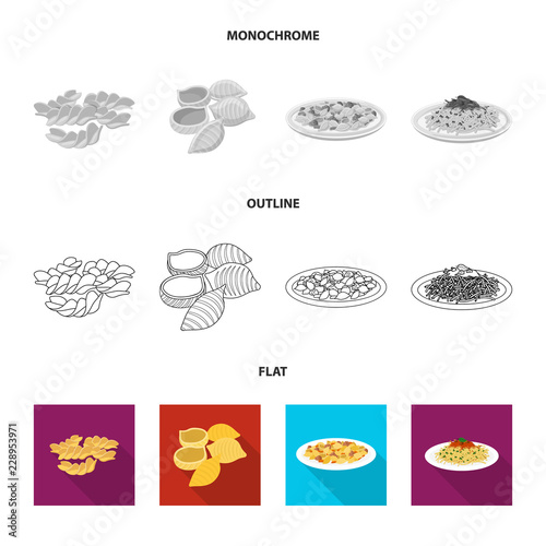 Vector design of pasta and carbohydrate symbol. Collection of pasta and macaroni vector icon for stock.