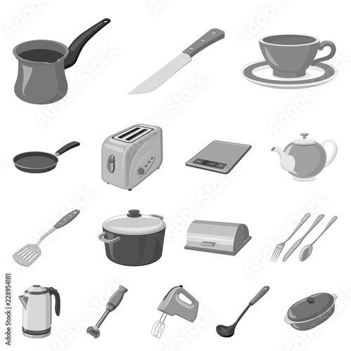 Isolated object of kitchen and cook sign. Set of kitchen and appliance stock symbol for web.