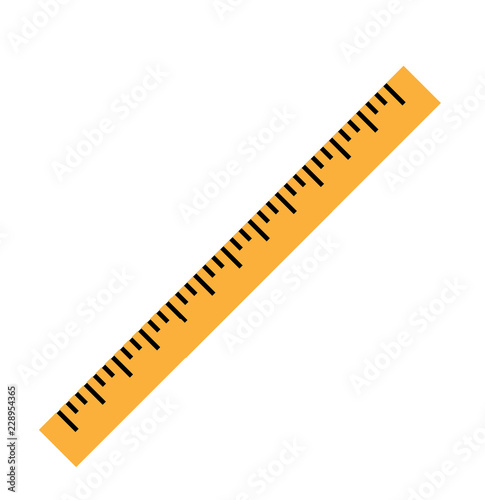 Silhouette of a yellow ruler in a flat style. Icon of the yellow ruler. Vector yellow ruler isolated on white background. Ruler top view illustration. Vector illustration Eps10 file