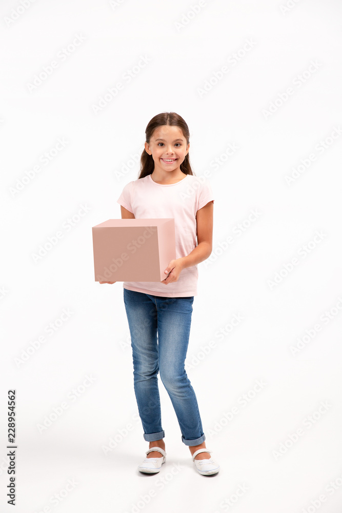 little girl with box isolated over white background little girl with box isolated over white background