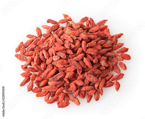 Heap of goji berries isolated on white background