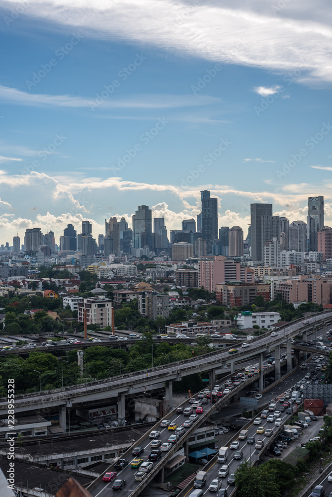 Cityscape with expressway and traffic of Bangkok
