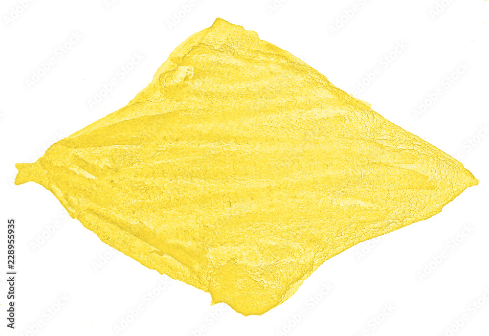Yellow watercolor hand-drawn isolated wash stain on white background for text, design. Abstract texture made by brush for wallpaper, label. Yellow watercolor hand-drawn isolated wash stain on white background for text, design. Abstract texture made by brush for wallpaper, label.