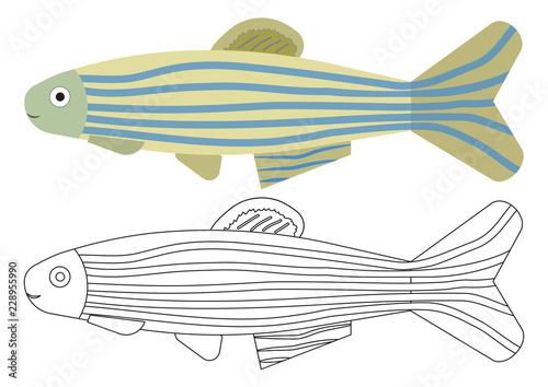 Fish cartoon. Coloring book. Activity for children.