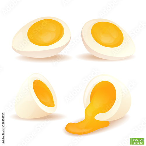 Set of halved cartoon eggs.