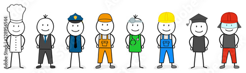 Berufe Strichmännchen / Koch / Business Man / Polizist / Fachkraft / Arzt / Handwerker / Student / Feuerwehr