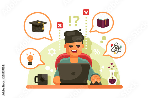 Man studying with laptop. Online education concept