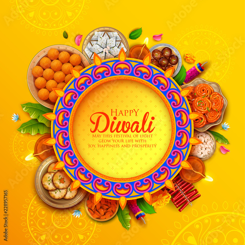 Burning diya on Happy Diwali Holiday background for light festival of India