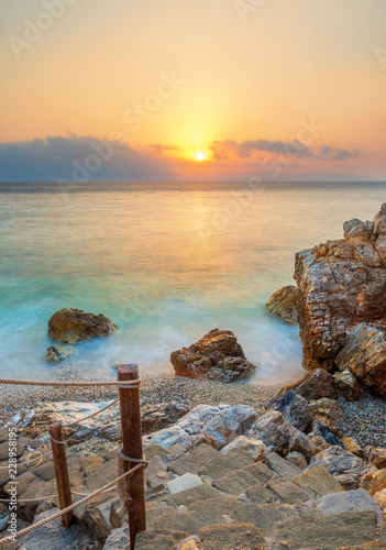 Piso Livadi beach on Paros island at sunrise
