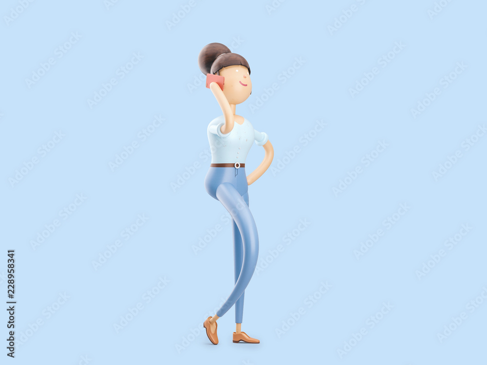 3d illustration. The girl is talking on the phone on the go 3d illustration. The girl is talking on the phone on the go