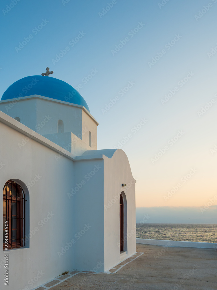 church in the greek islands of Paros at sunrise