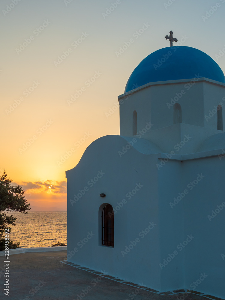 church in the greek islands of Paros at sunrise church in the greek islands of Paros at sunrise