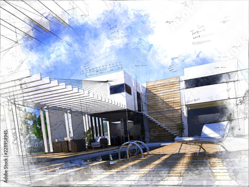 Luxury house exterior illus...
