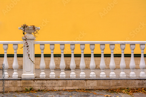 Wallpaper Mural White Railing with columns and a vase for flowers