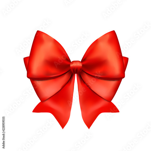 Realistic red bow isolated on white background.