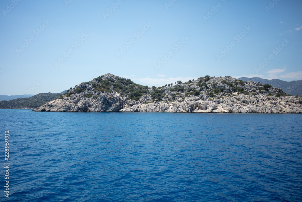 Walk on the yacht by the blue sea. Magnificent sea tour and beautiful sea landscape