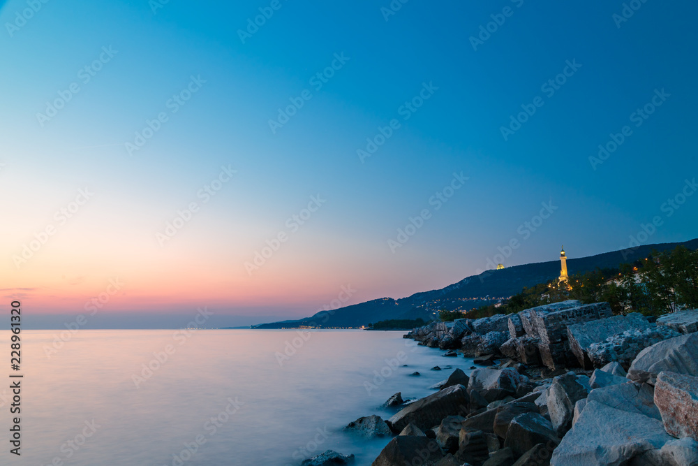 Sunset near the old  lighthouse of Trieste