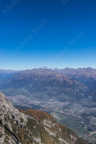 Autumn Mountain Panorama View From Top Of Hochstadel 2.681m Down To Lienz & Hohe Tauern With Top Of Austria Grossglockner 3.798m