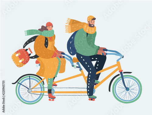 Couple of man and woman riding a tandem bicycle