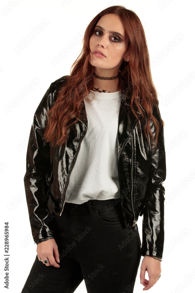 Blank t-shirt mock-up - Biker rock fashion girl ready for your design Blank t-shirt mock-up - Biker rock fashion girl ready for your design