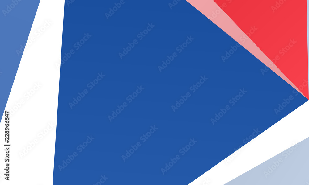 Geometric background, a combination of irregular, curved shapes, triangles. Red, white and blue color of the American flag. Geometric background, a combination of irregular, curved shapes, triangles. Red, white and blue color of the American flag.