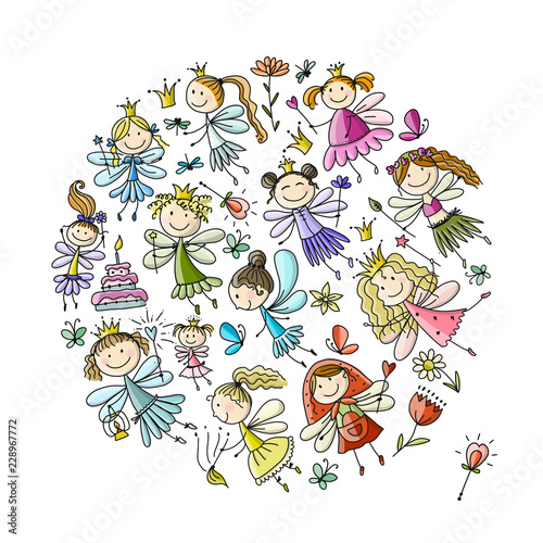 Cute little fairies collection, sketch for your design