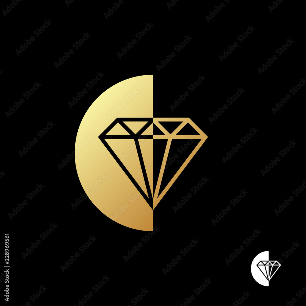 Diamond logo template. Diamond in a semi circle of gold color on black  background. Vector illustration. Stock Vector | Adobe Stock