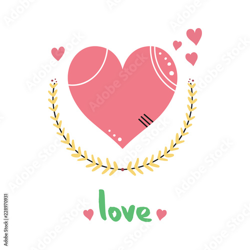 Heart illustration with text. Hand drawn vector isolated on white background